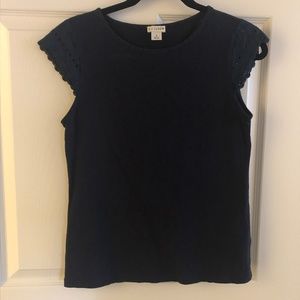 J Crew Lace Cap Sleeve Tee Shirt Size Small